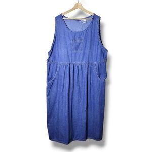 Vintage 90s Denim Jumper Dress Pockets Size 3X Erika ll & Co.